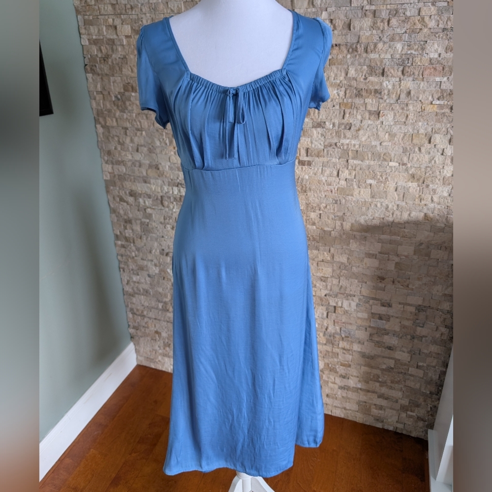 Cottagecore Midi Dusty Cornflower Blue Dress XS Soft Girl Prairie Romantic Fairy